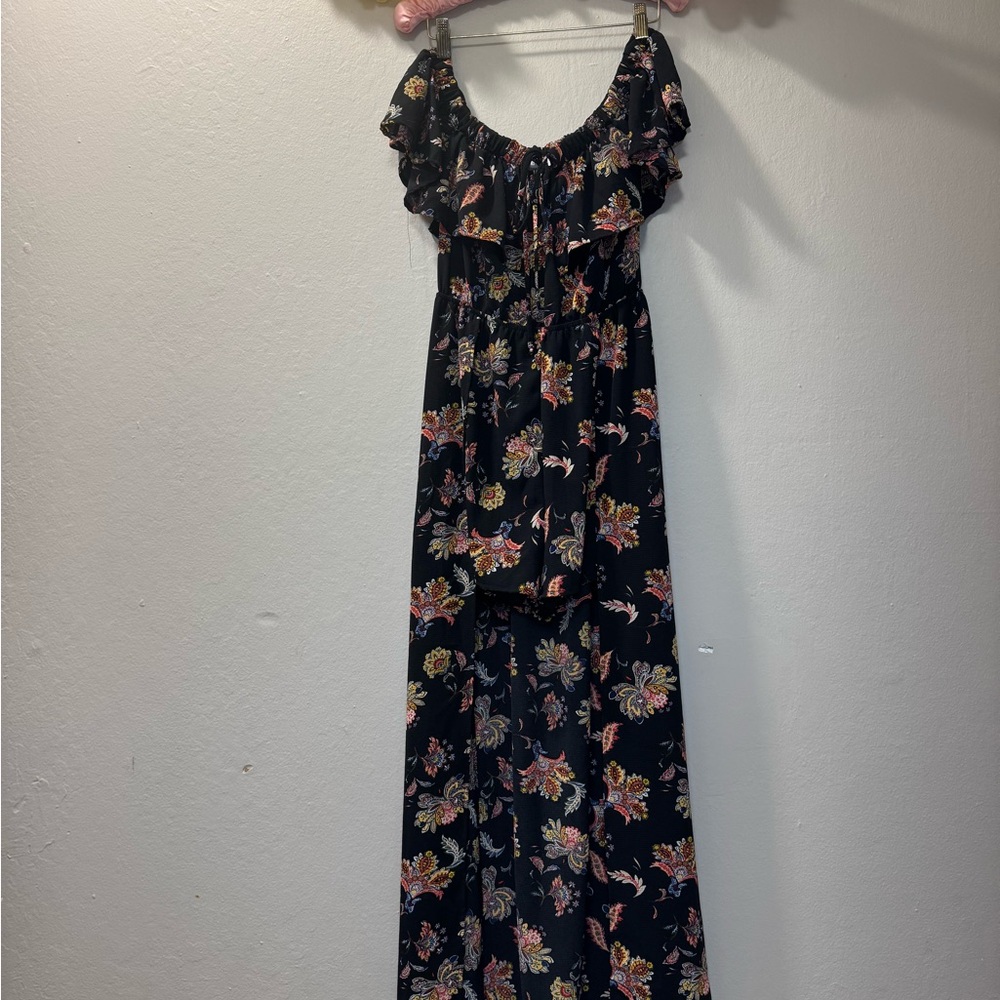 Black Floral Off-Shoulder Mini Dress - Picture 2 of 10